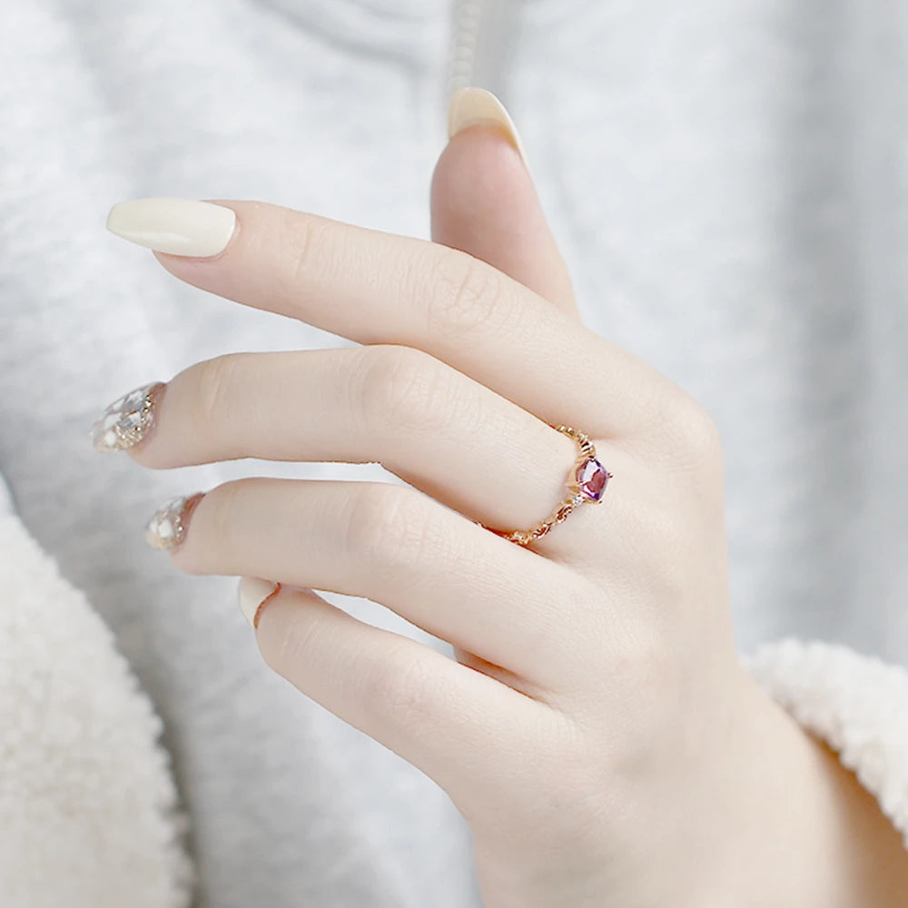 Factory 925 Sterling Silver 14K Gold Plated Gemstone Series 5Mm Square Stone Amethyst Court Flower Wispy White Zircon Ring