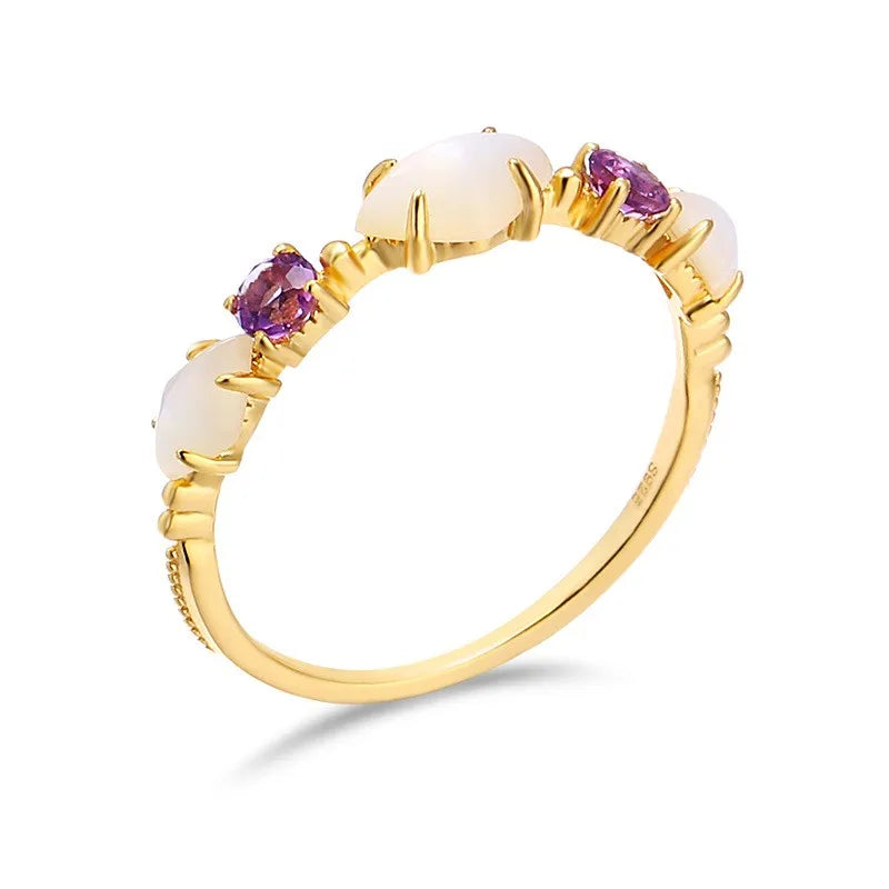 Hot Bague Emotional 925 Sterling Silver Gold Jewelry Gemstone Fashion Rings Beads Topaz Garnet Turquoise Spinel Amber Ring