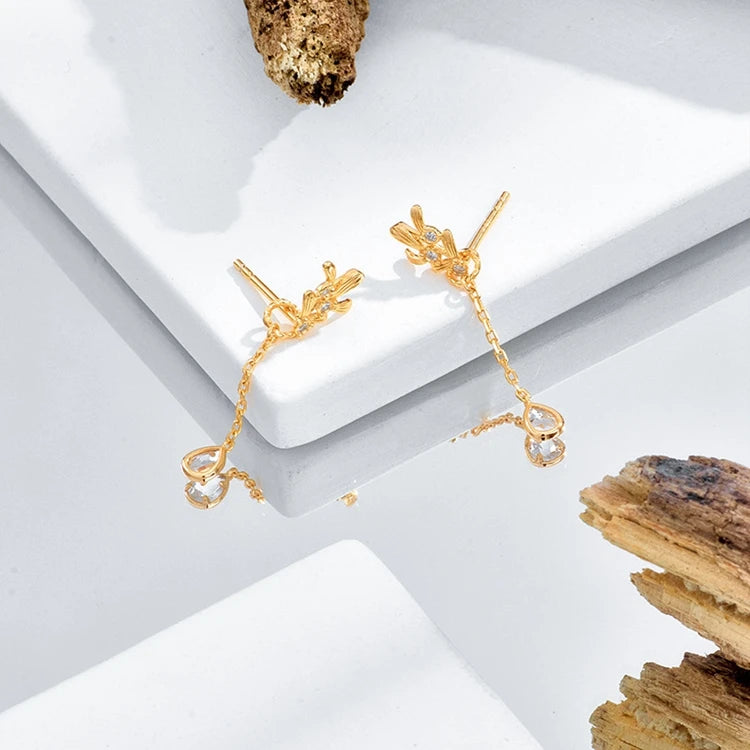 Emotional Factory 925 Sterling Silver 14K Gold Plated Gemstone Personality Drop Detachable Earrings