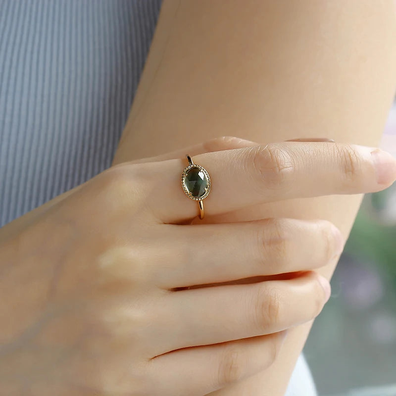 2023 New Fashion Personalized Gem Green Crystal Ring S925 Silver Plated 14K Gold Jewelry Wholesale Customization