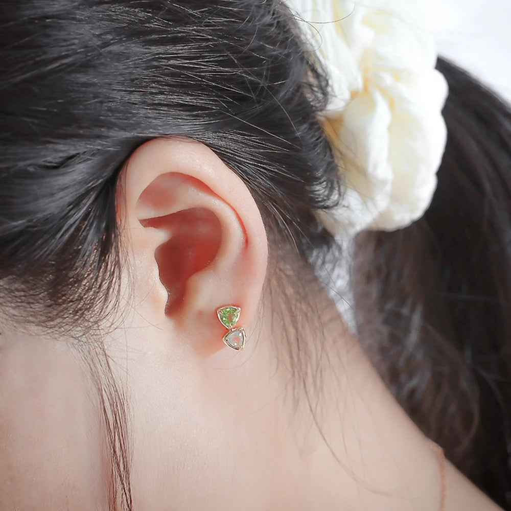 Emotional Factory 925 Sterling Silver 14K Gold Plated Gemstone Series Grape Stone Natural Peridot Simple Geometric Stud Earrings