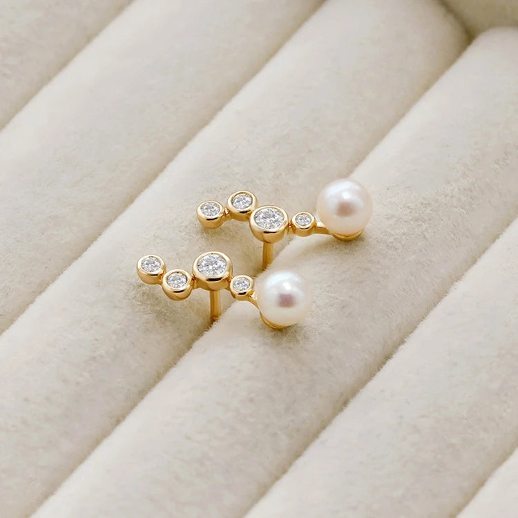 Emotional Factory 925 Sterling Silver 14K Gold Plated Gemstone Simplicity Pearls White Zircon Irregular Earrings