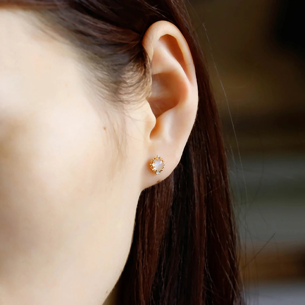 925 Sterling Silver 14K Gold Plated Gemstone Drop Zircon White Moonstone Earrings