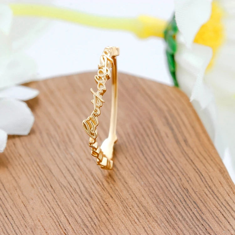 Emotional Factory 925 Sterling Silver 14K Gold Plated English Word Letter Bar Ring