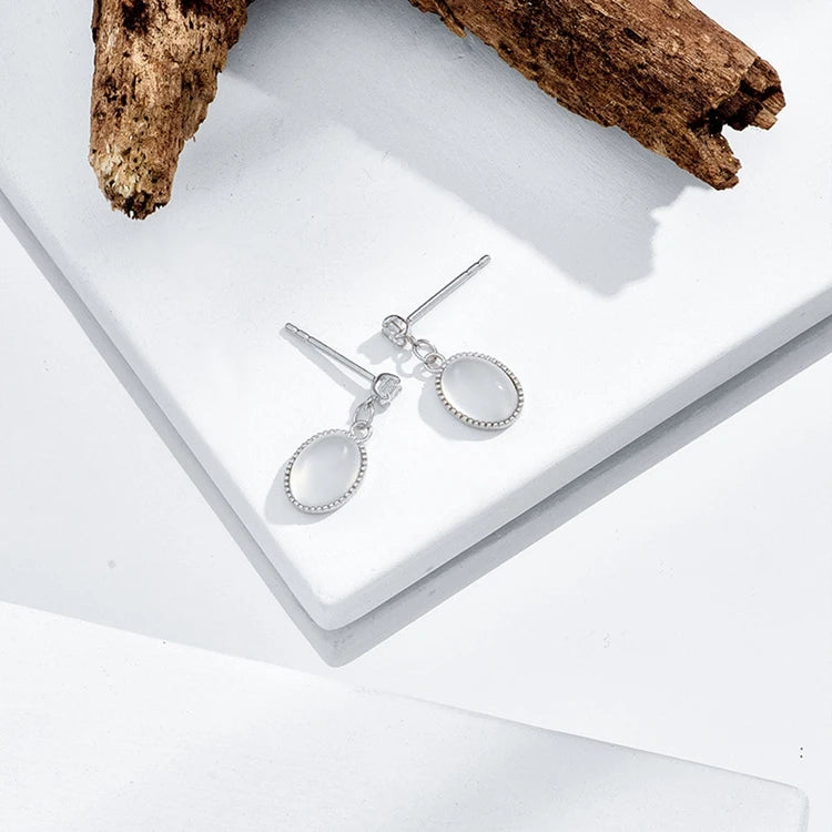 Emotional Factory 925 Sterling Silver 14K Gold Plated Gemstone White Chalcedony Zircon Small Earrings