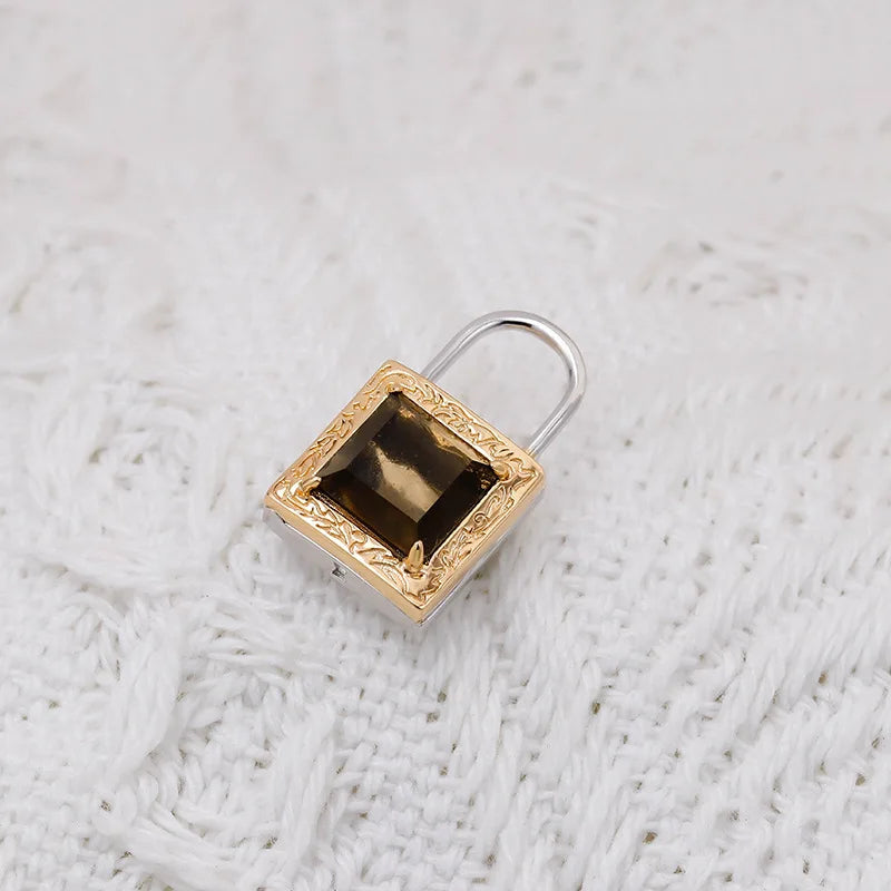Emotional 925 Sterling Silver 14K Gold Plated Gemstone Can Be Opened With Color-Separated Tea Crystal Lock Lockets Pendant