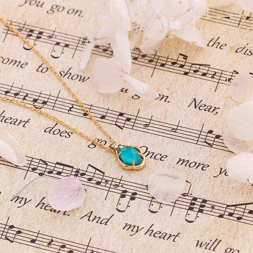 925 Sterling Silver 14K Gold Plated Gem Stone Gemstone Cz Zircon Turquoise Natural White Rock Crystal Necklace