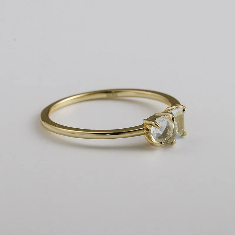 Emotional Factory 925 Sterling Silver 14K Gold Plated Gemstone Rock Crystal Geometric Design Sky Blue Topaz Ring