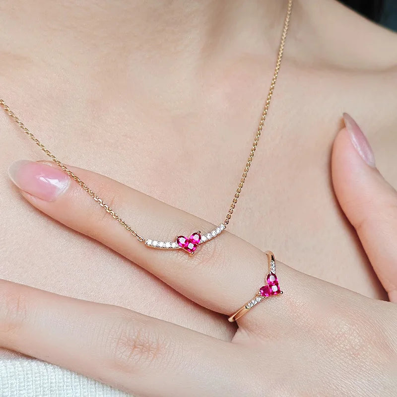 Emotional Factory 925 Sterling Silver 14K Gold Plated Heart Red Gemstone Handmade Borderless Inlay Zircon Ring