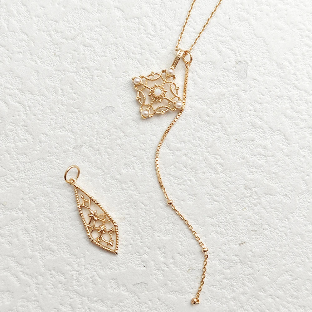 925 Sterling Silver 14K Gold Plated Gem Stone Gemstone Retro Hollow Camellia Vintage Medieval Pearl Opal Flower Delicate Pendant