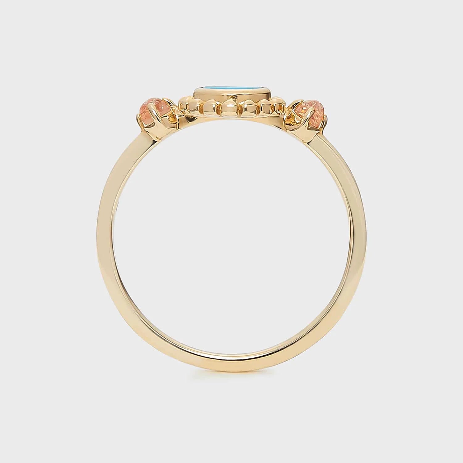 Factory Wholesale Customization Simple Niche Retro Style Geometric RoundS925Silver Plating14KGold Turquoise Ring