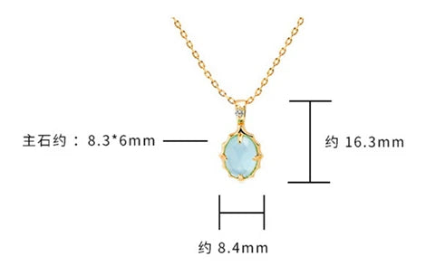 Factory 925 Sterling Silver 14K Gold Plated Gem Stone Gemstone Retro  Cz Zircon Round White Shell Sky Blue Glass Necklace