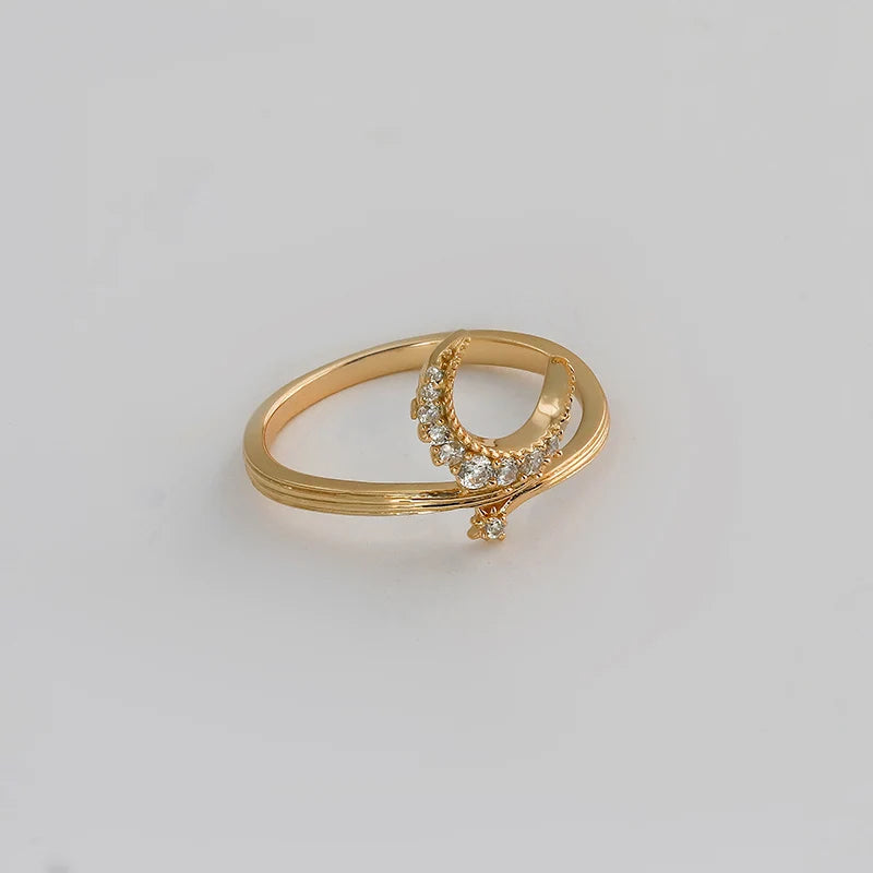 Fashionable Design Moon Shape Micropaved Zirconia Ring S925 Sterling Silver Plated With 14K Gold