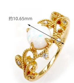 925 Sterling Silver 14K Gold Plated Gemstone Zircon Retro Stripes Pattern Vine Opal Ring