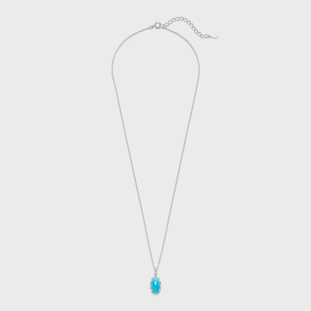 Emotional Factory 925 Sterling Silver 14K Gold Plated Gem Stone Gemstone Retro Egg Stone Artificial Turquoise Necklace