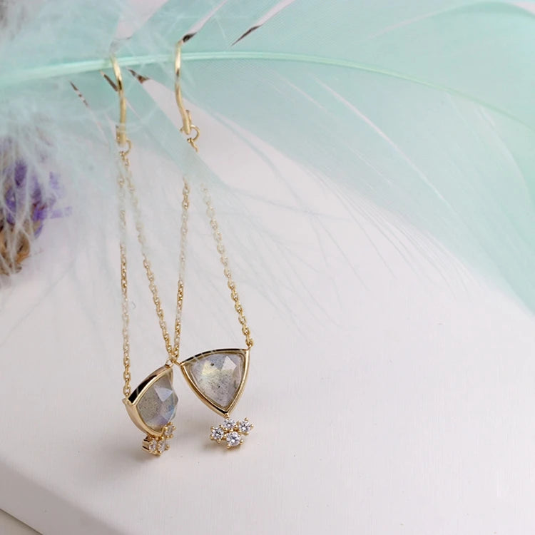 Emotional Factory 925 Sterling Silver 14K Gold Plated Gemstone Chain Labradorite Tassel Earrings