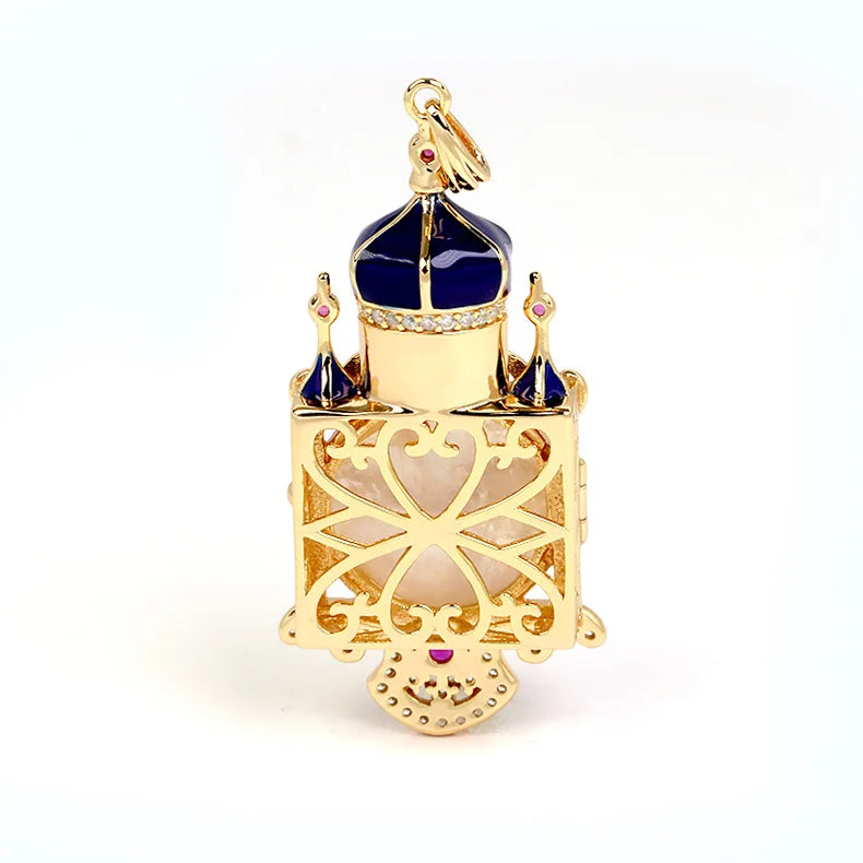 925 Sterling Silver 14K Gold Plated Gemstone Fairy Tale Castle Can Open S925 Natural White Shell Sweater Chain Lockets Pendant