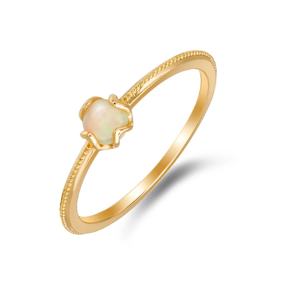 Emotional Factory 925 Sterling Silver 14K Gold Plated Gem Stone Gemstone Simpler Turquoise Opal Ring