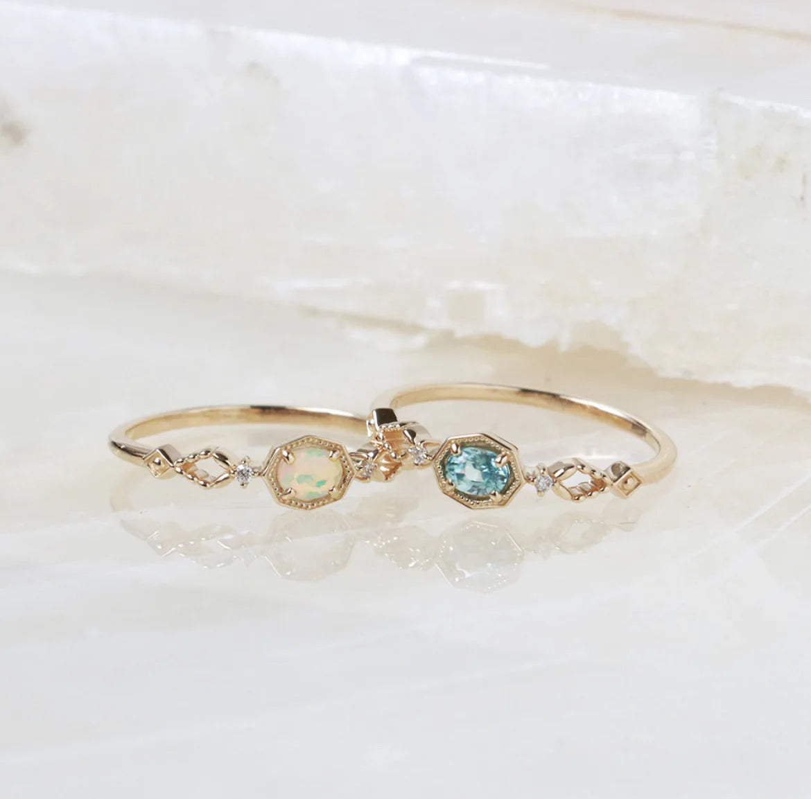 2023Spring New Japanese Style Simple Niche StyleS925Silver Apatite/White Zircon Plated14KRing