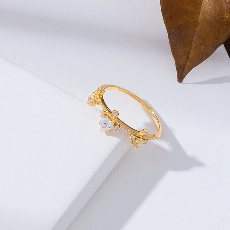 Emotional Factory 925 Sterling Silver 14K Gold Plated Gemstone Heart Irregular Diamond Shaped  Ring