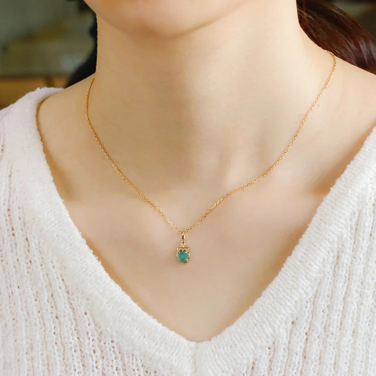 Factory 925 Sterling Silver 14K Gold Plated Gemstone Vintage Simplicity  Shrine Teardrop Natural Dolmenite Pendant Necklace