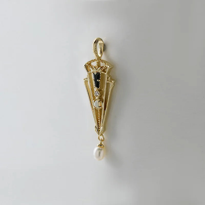 Emotional Factory 925 Sterling Silver 14K Gold Plated Gemstone Geometric Arrow Pear Opal Necklace