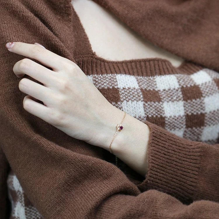 Emotional Pulsera Plata  925 Sterling Silver 14K Gold Plated Gemstone Cat Paw Shape Garnet Labradorite Bracelet