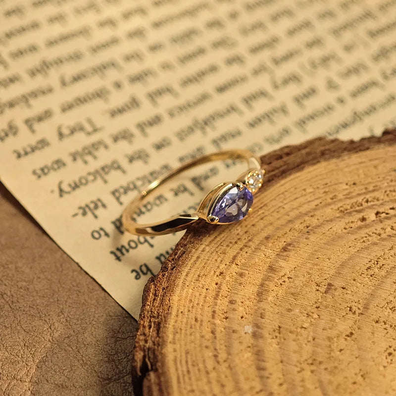 Emotional Factory 925 Sterling Silver 14K Gold Plated Gemstone Cz Zircon Saualpite Zoisite Drop Ring