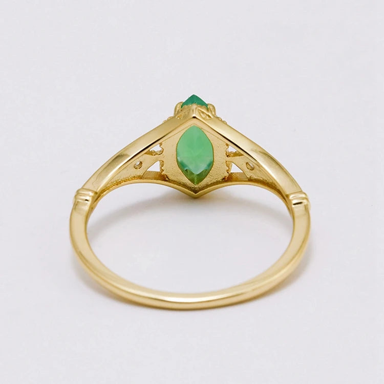 Emotional Factory 925 Sterling Silver 14K Gold Plated Gem Stone Gemstone Cz Zircon Geometric Drop Light Green Chalcedony Ring