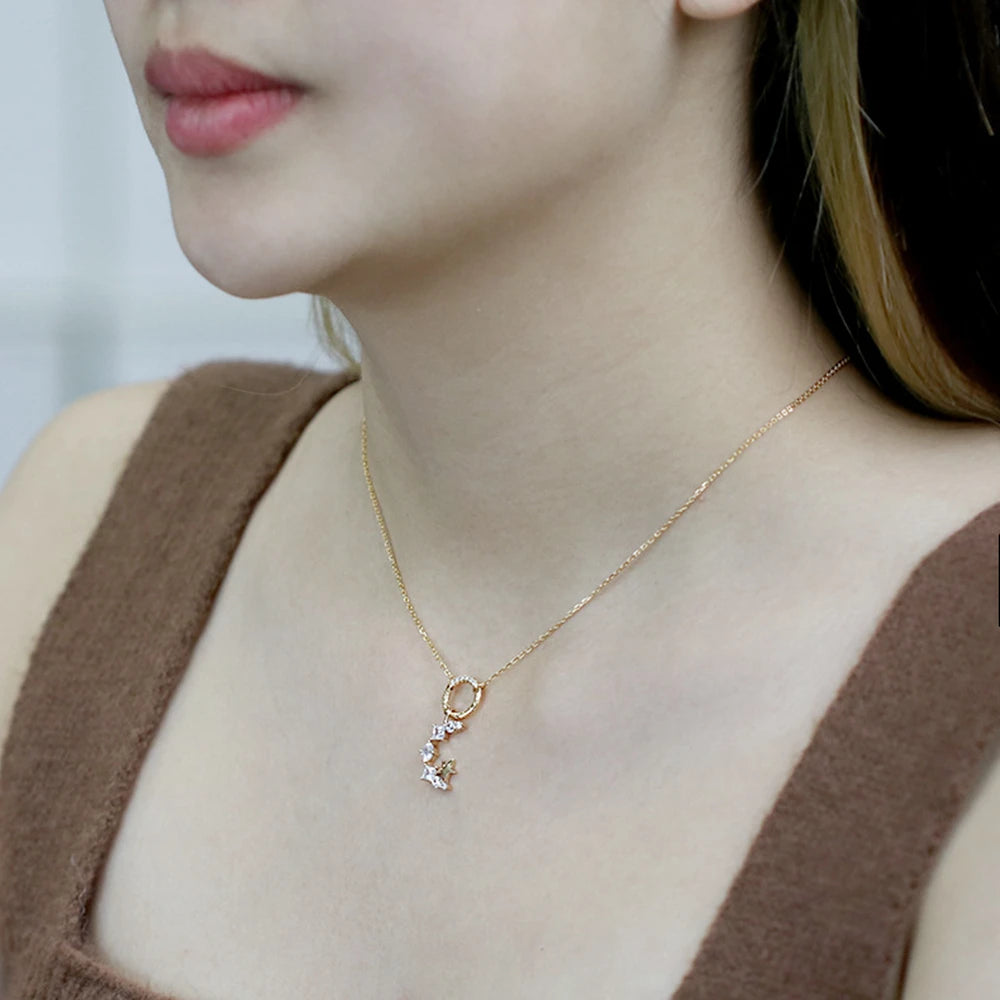 Emotional Factory 925 Sterling Silver 14K Gold Plated Retro Hollow  Moon Star Cz Zircon Pendant Necklace