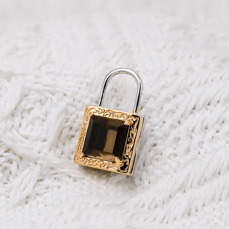 Emotional 925 Sterling Silver 14K Gold Plated Gemstone Can Be Opened With Color-Separated Tea Crystal Lock Lockets Pendant