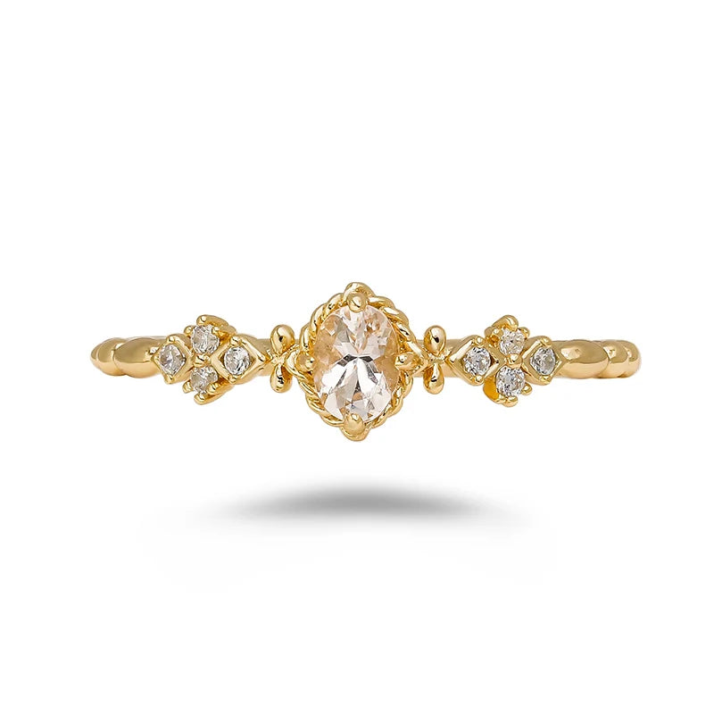 2023 Winter New Product Silver Plated 14K Gold Morganite Stone Ring