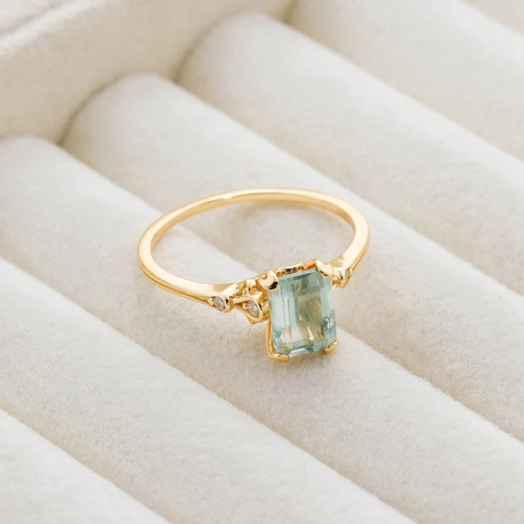 Emotional Factory 925 Sterling Silver 14K Gold Plated Gemstone Geometric Square 7*7 Stone Green Amethyst Ring