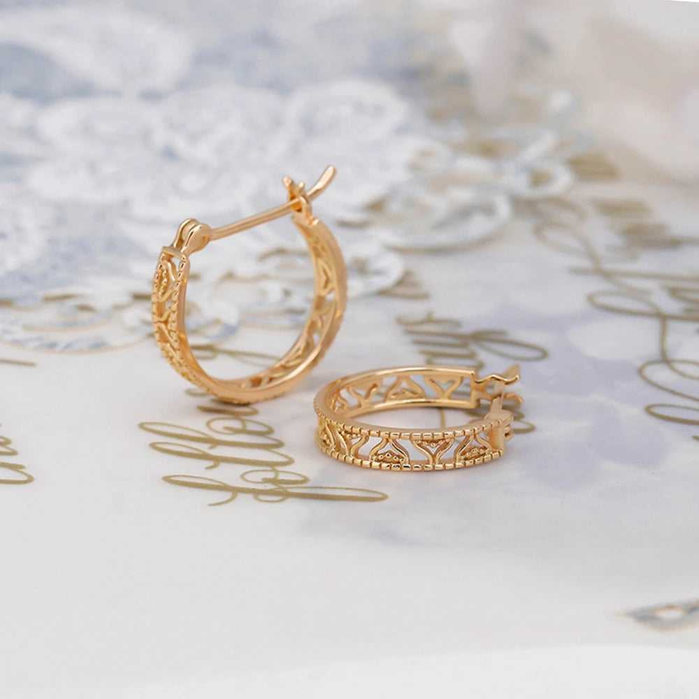 925 Sterling Silver 14K Gold Plated Gemstone Retro Simple Hollow Earring Heart Huggie Earrings