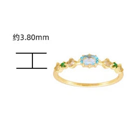 925 Sterling Silver 14K Gold Plated Gemstone Series Green Nanostone Fine Natural Topaz Ring