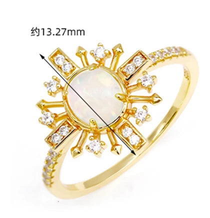 Emotional Factory 925 Sterling Silver 14K Gold Plated Gemstone Series Opal Sun Flower Shining Ring