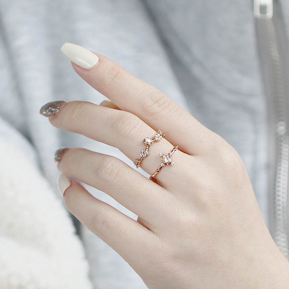 Custom 925 Sterling Silver 14K Gold Plated Natural Stone Gemstone Gem White Topaz Geometry Square Ring