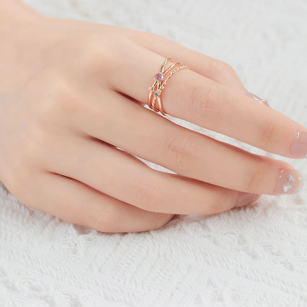 Natural Moonstone Hollow Track Star Triple Ring