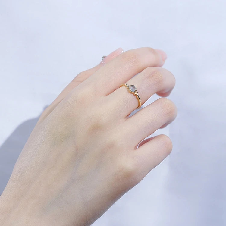 925 Sterling Silver 14K Gold Plated Gemstone Natural Aquamarine Geometric Bee Ring