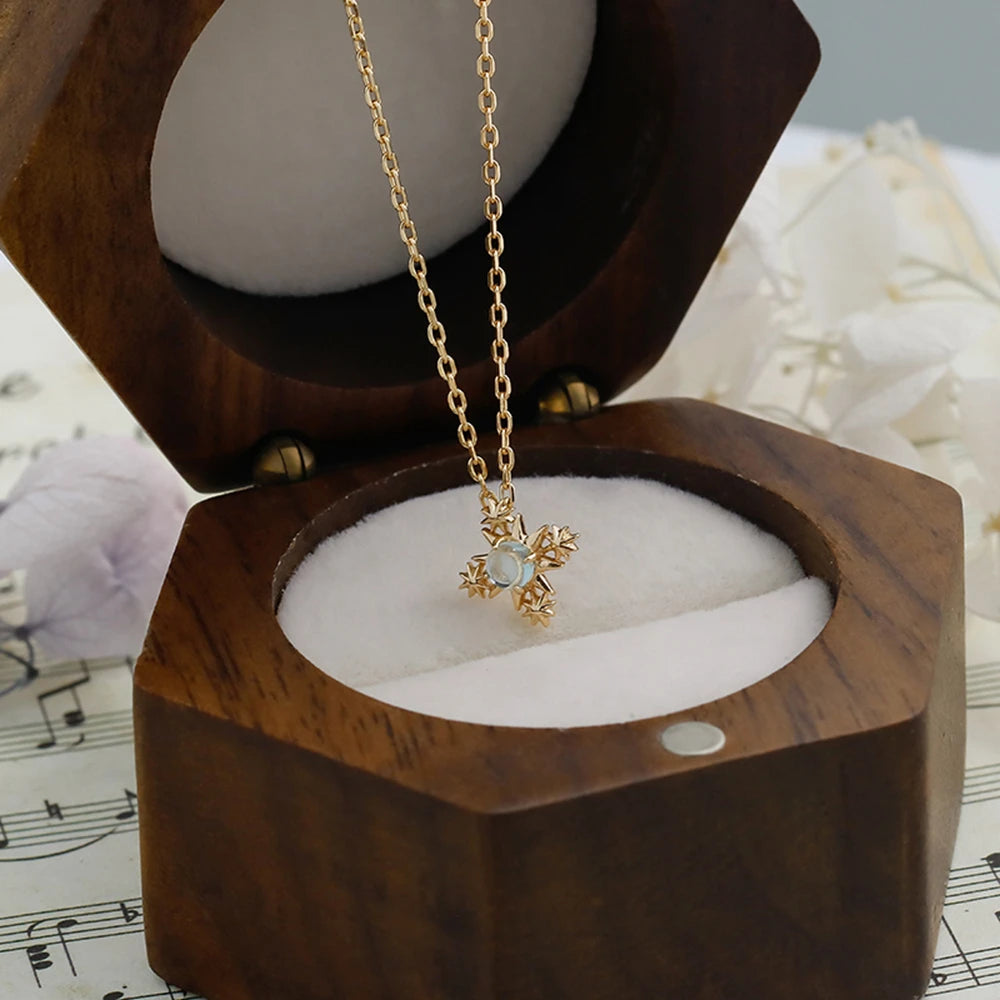 925 Sterling Silver 14K Gold Plated Gemstone Retro Geometric Circle Round Star Apatite Necklace