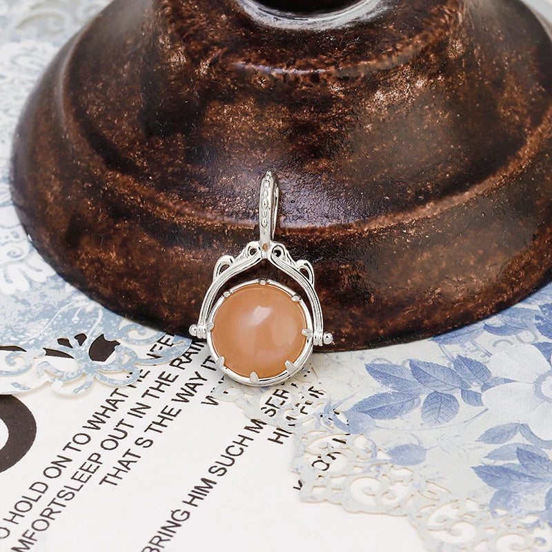 Retro Style S925 Reversible Double-Sided Orange Moonlight Pendant Exquisite Carved High Quality Necklace Pendant