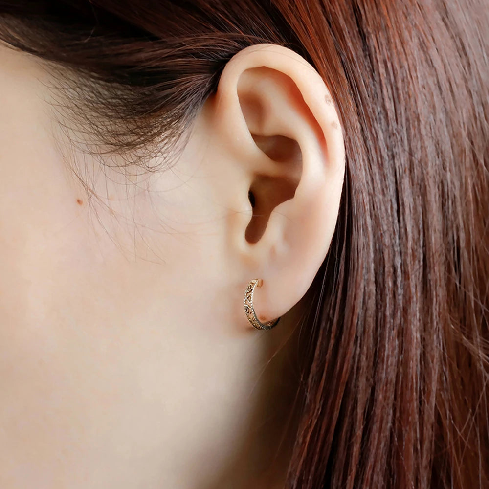 925 Sterling Silver 14K Gold Plated Gemstone Retro Simple Hollow Earring Heart Huggie Earrings