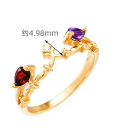 Emotional Factory 925 Sterling Silver 14K Gold Plated Gemstone Colorful Gems Amethyst Red Garnet Ring