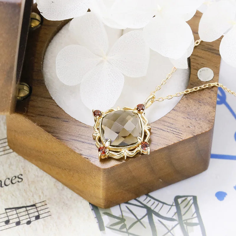 Emotional Factory 925 Sterling Silver 14K Gold Plated Gemstone Retro Geometric Circle Garnet Tea-Coloured Citrine Necklace