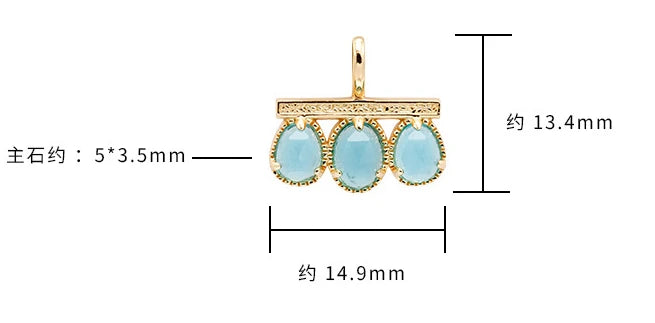 Emotional Factory 925 Sterling Silver 14K Gold Plated Gemstone Vintage Blue Rose Cut Grass 3 Stone Necklace