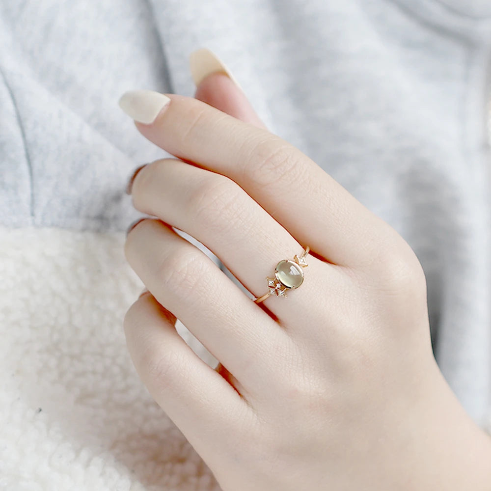 925 Sterling Silver 14K Gold Plated Gemstone Zircon Star Prehnite Ring