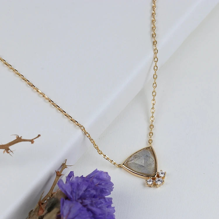 Emotional Factory 925 Sterling Silver 14K Gold Plated Gemstone Labradorite Bezel Bouquet Pendant Necklace