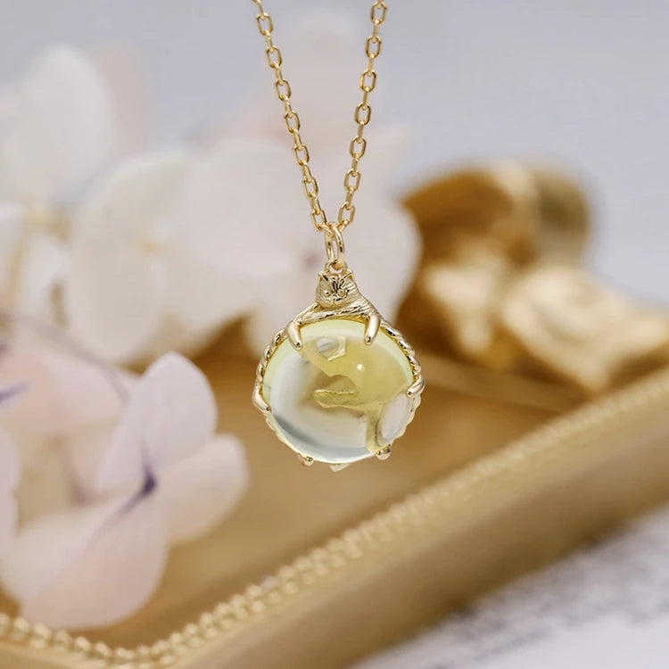 Emotional Factory 925 Sterling Silver 14K Gold Plated Gemstone Cute Cat Coloured Lemon Crystals Necklace