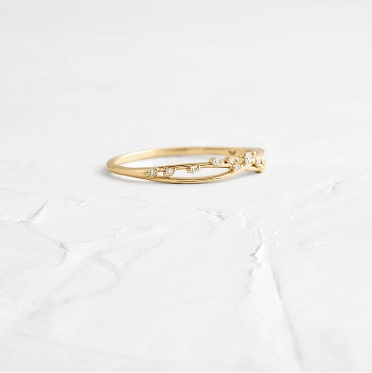 Emotional Factory 925 Sterling Silver 14K Gold Plated Hollow Branch X Shaped Irregular White Zirconia Ring