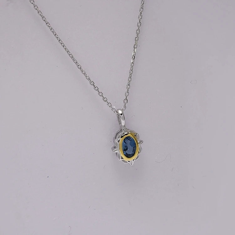 Emotional Factory 925 Sterling Silver 14K Gold Plated Gem Stone Gemstone Granule Leaves Petals London Blue Topaz Necklace